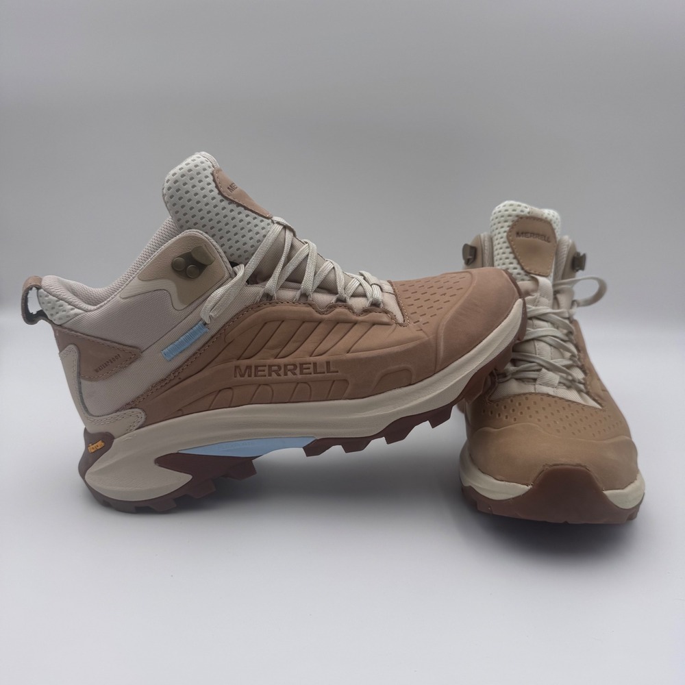 Merrell Moab Speed Mid Waterproof Hiking Boots Tan Beige Vibram Womens